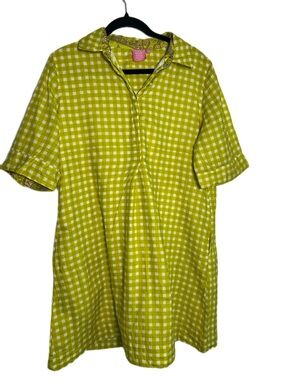 Boden Dress Women Large Yellow Gingham Check Shirt Dress Pockets Short Sleeve